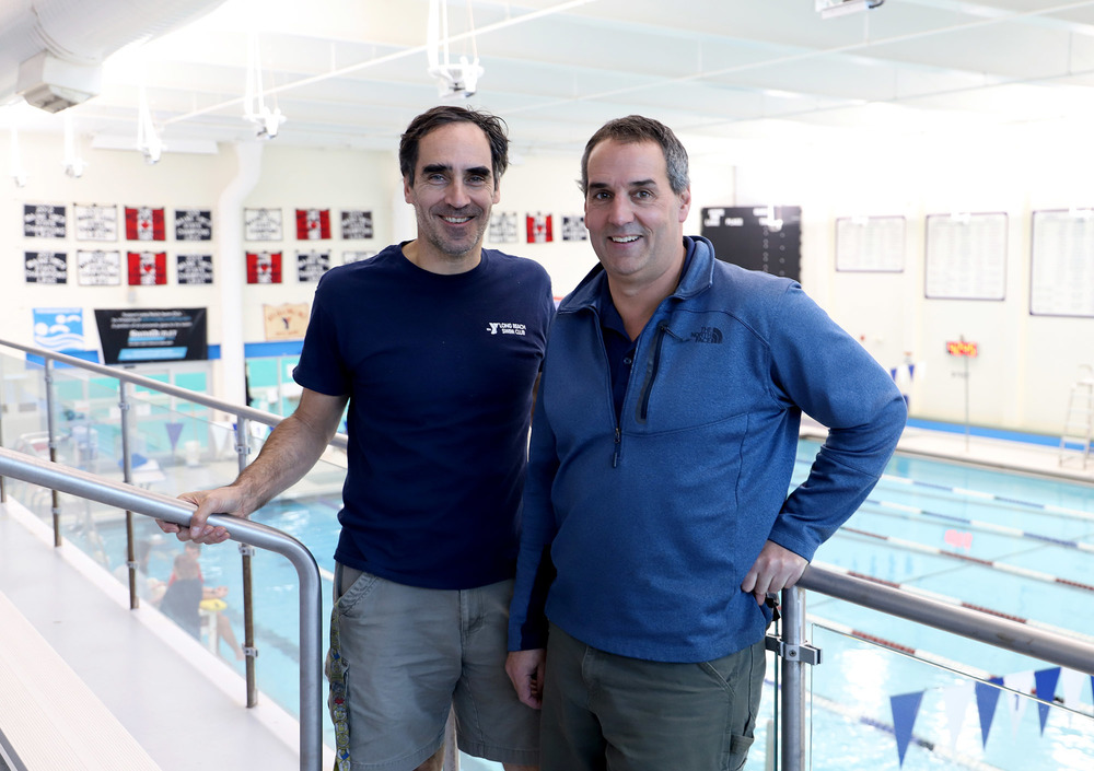 Coaches Jay Morissette (L) and Todd Marco (R) at the Edwin Gamble Aquatic Center