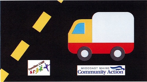 black road cartoon truck Families Can! logo Midcoast Maine Community Action logo