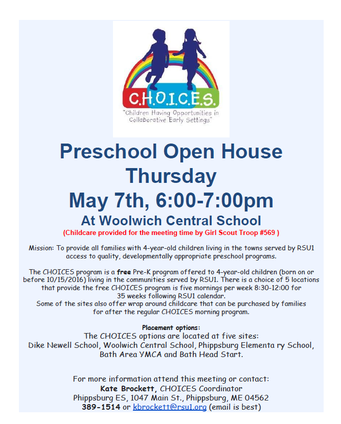 CHOICES Open House May 7th, 2020 @ WCS