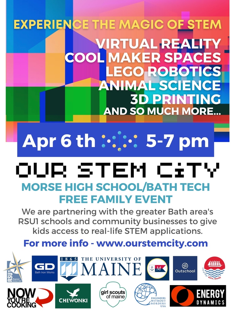 Colorful flyer about the upcoming STEM night at Morse High School
