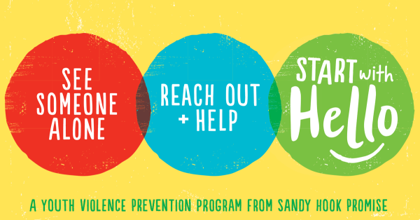 Start with Hello : 3 circles with the text "See Someone Alone", "Reach out for Help", "Start with Hello"