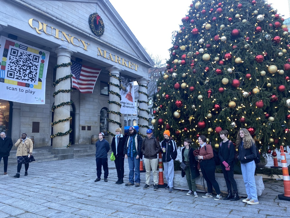 students at tree