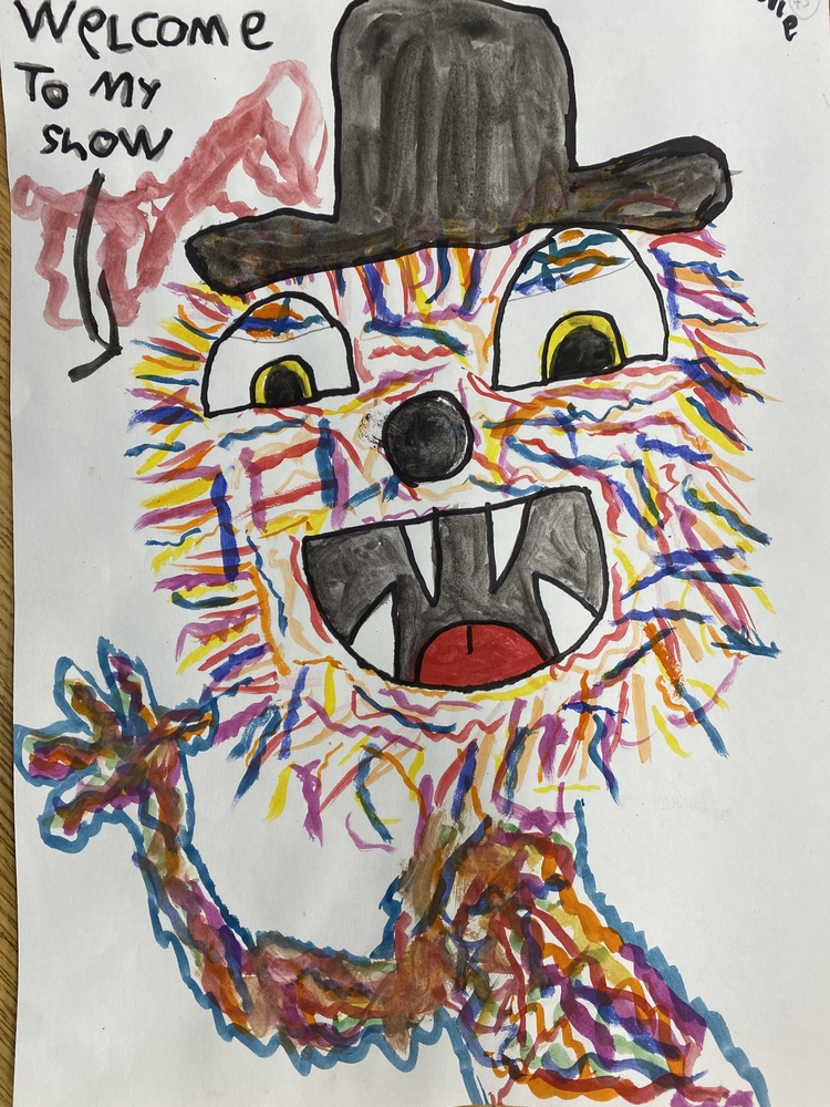 student art cat with hat says welcome to my show