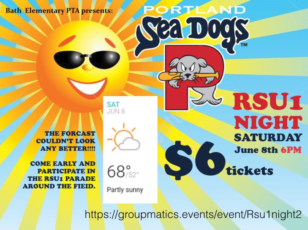 RSU1 Sea Dogs Night Flyer with Sunshine and Sea Dogs logo