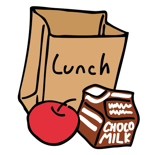 Bag lunch with apple and milk