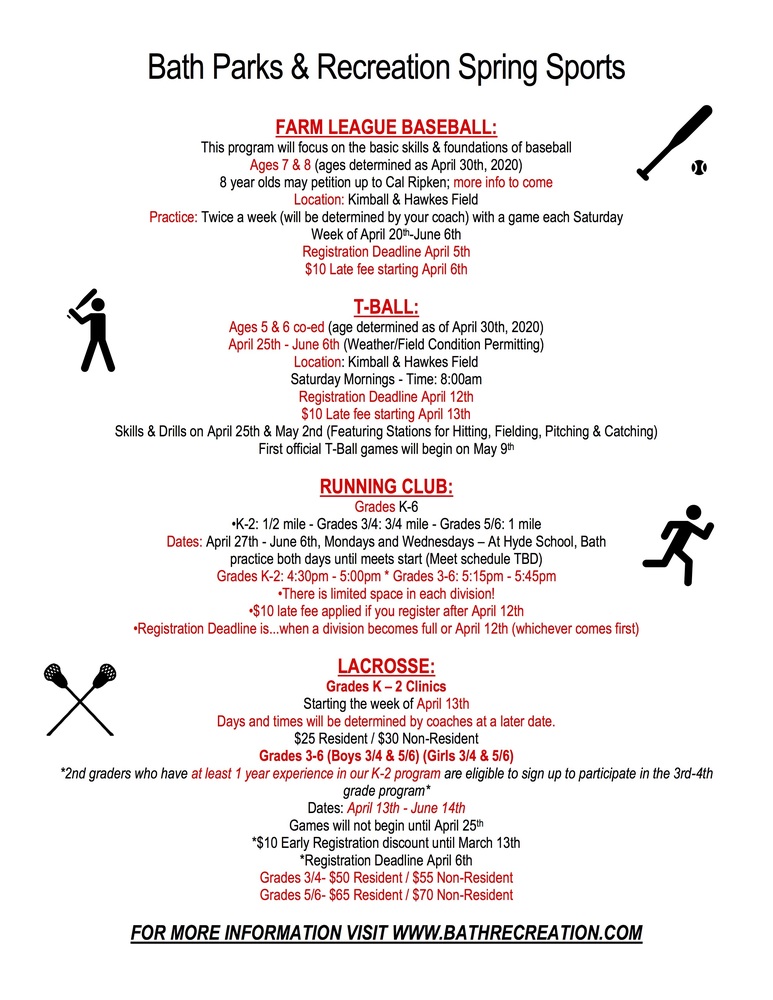 Bath Parks & Recreation Spring Sports
