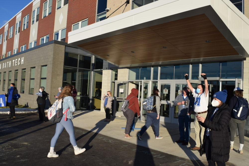 Bath high school students at a brand new Morse High School