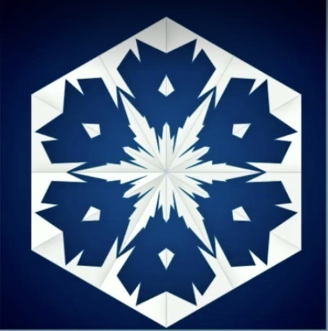 computer generated student art of blue and white snowflake