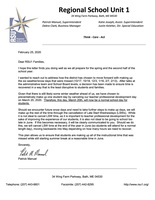Letter regarding March 20th, 2020 change in school day